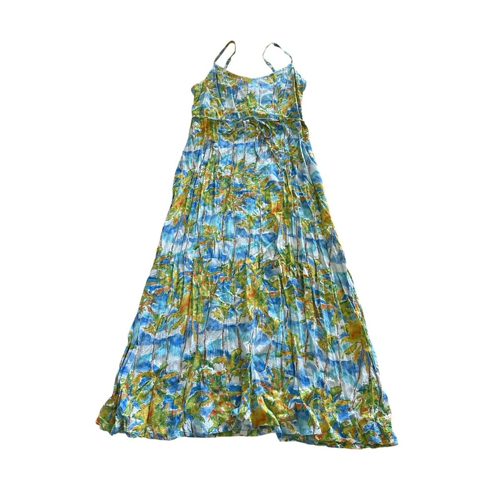 Jams World Vintage Midi Dress Womens Small Coco Palm Water Color Tropical